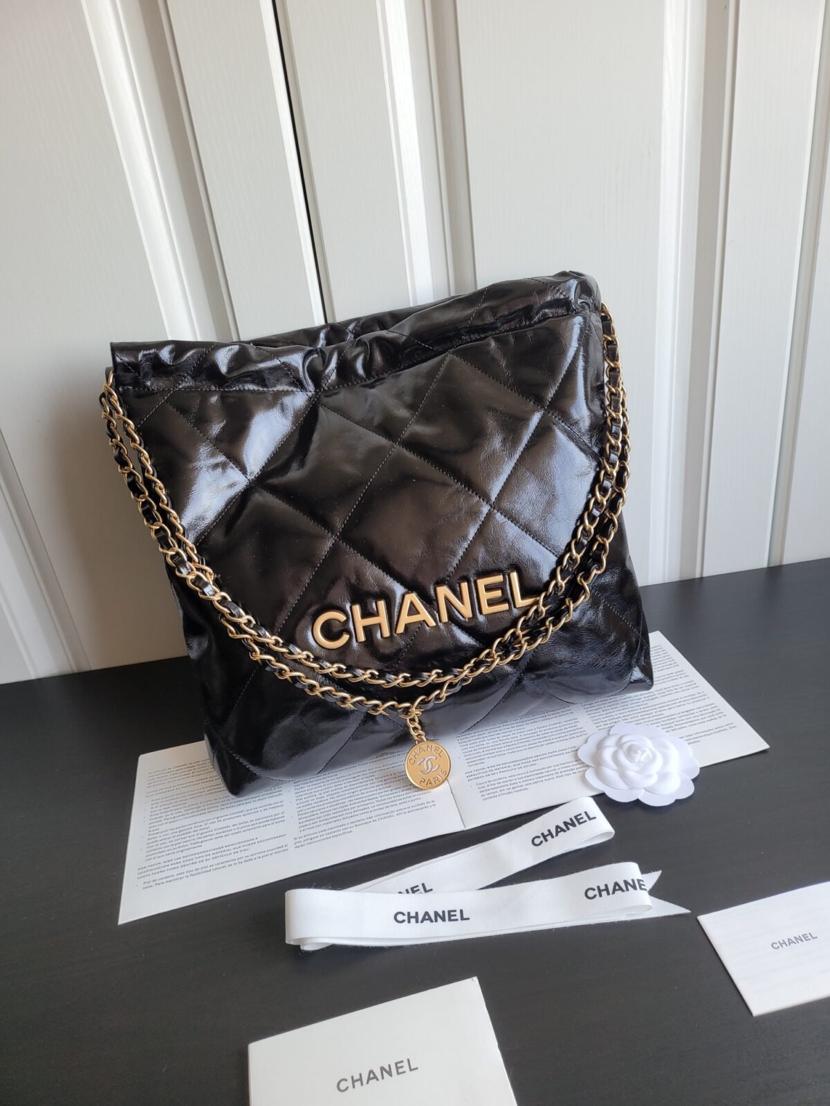 Chanel 22 Shiny “Oil Wax” Calfskin Tote Handbag 1