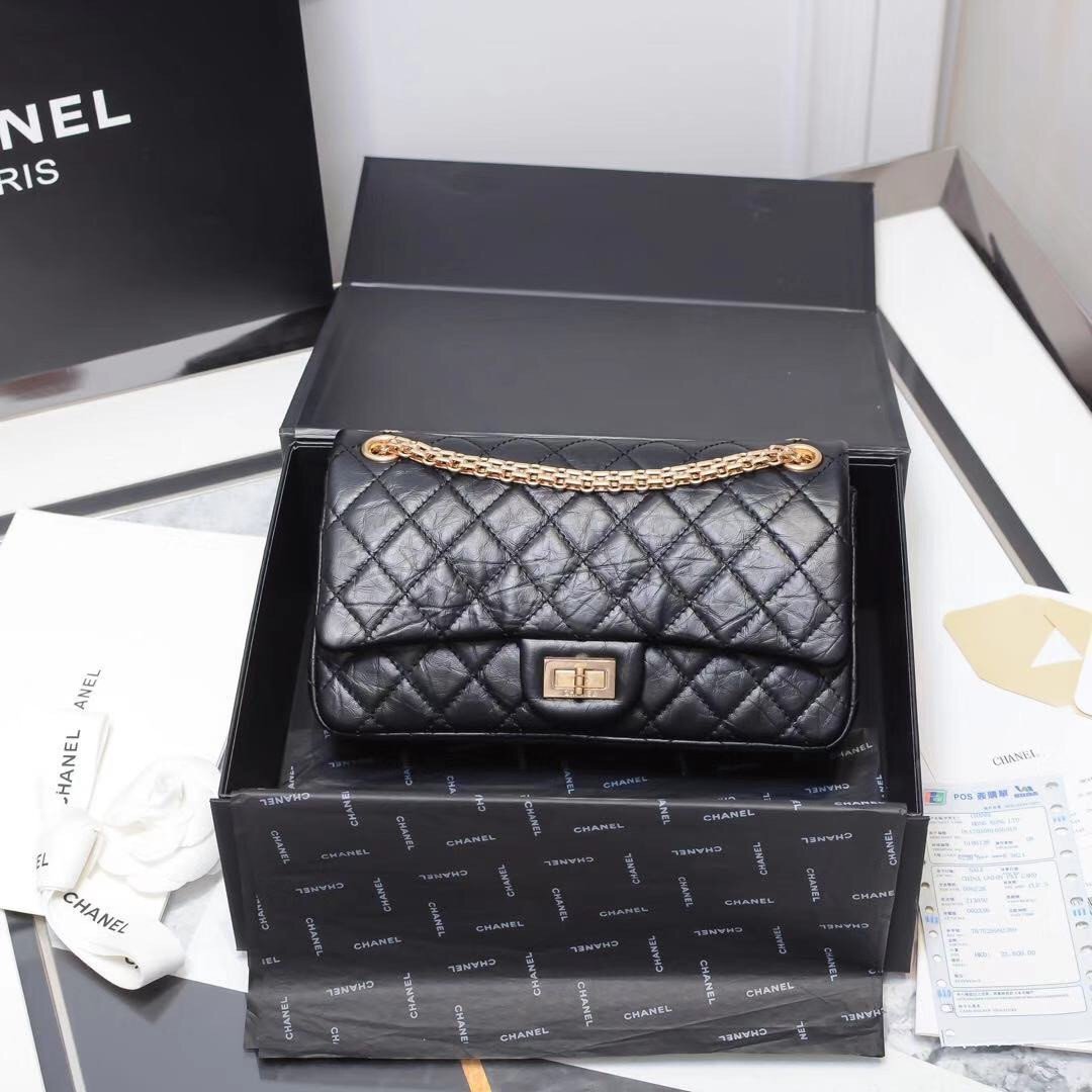 Chanel 2.55 Reissue Flap Bag Black Aged Calfskin 24cm 1