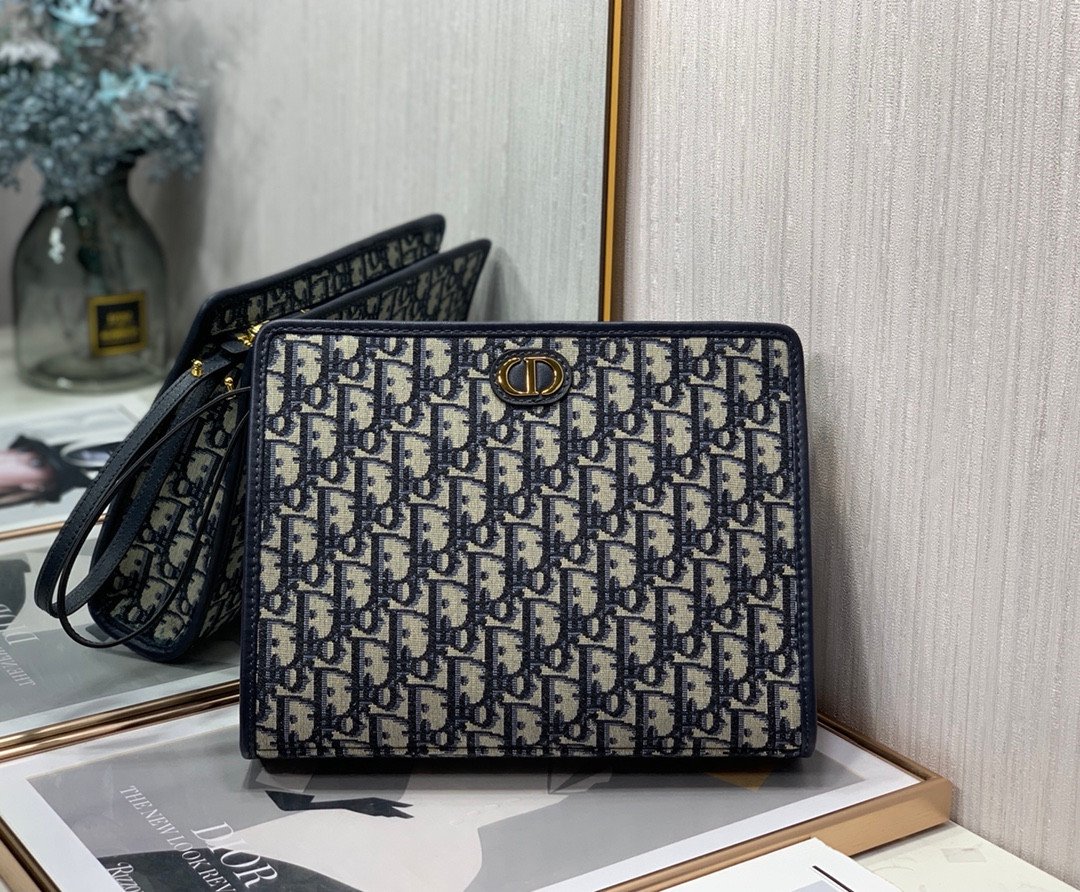 DIOR Oblique Canvas Clutch Bag 26cm Blue 1