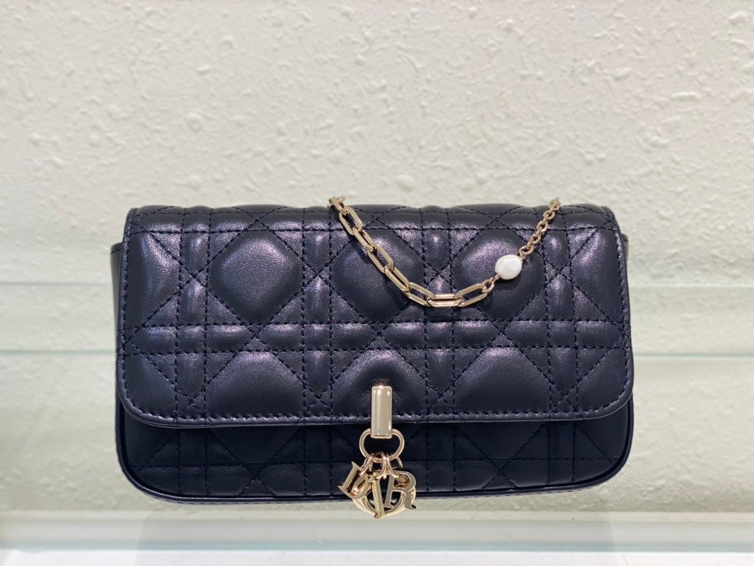 Dior Lady Dior Pouch 19cm Cannage Calfskin with Pearl Detail Chain 1