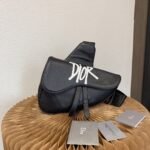 Dior x Stussy Saddle Bag Black Grained Calfskin with White Graffiti Logo
