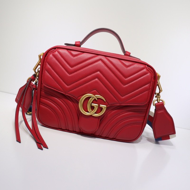 Gucci GG Marmont Top Handle Messenger Bag 25cm Matelassé Leather with Web Strap 1