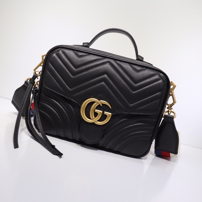 Gucci GG Marmont Top Handle Messenger Bag 25cm Matelassé Leather with Web Strap 10