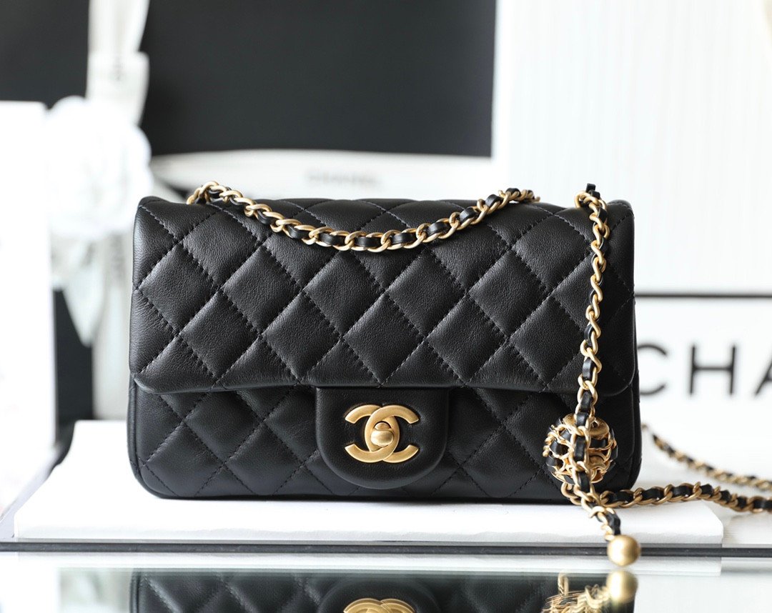Chanel 22S “Walnut” Woven Gold Ball Mini Flap Bag 2 Sizes Black 11