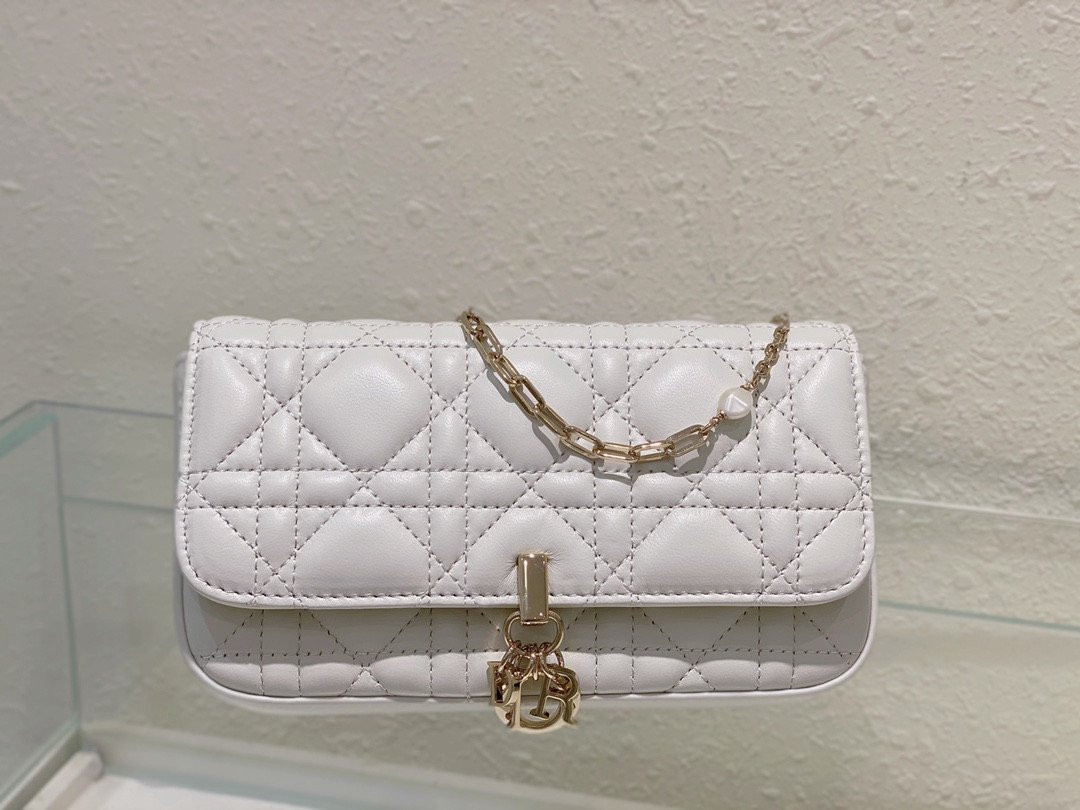 Dior Lady Dior Pouch 19cm Cannage Calfskin with Pearl Detail Chain 18