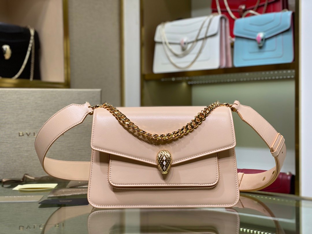 Bvlgari Serpenti Forever Maxi Chain Leather Crossbody Bag 25cm Peachy Pink 19