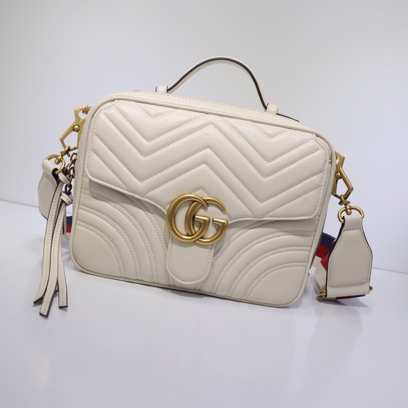 Gucci GG Marmont Top Handle Messenger Bag 25cm Matelassé Leather with Web Strap 19