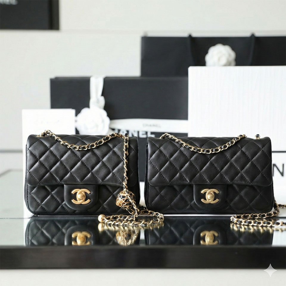 Chanel 22S “Walnut” Woven Gold Ball Mini Flap Bag 2 Sizes Black 19