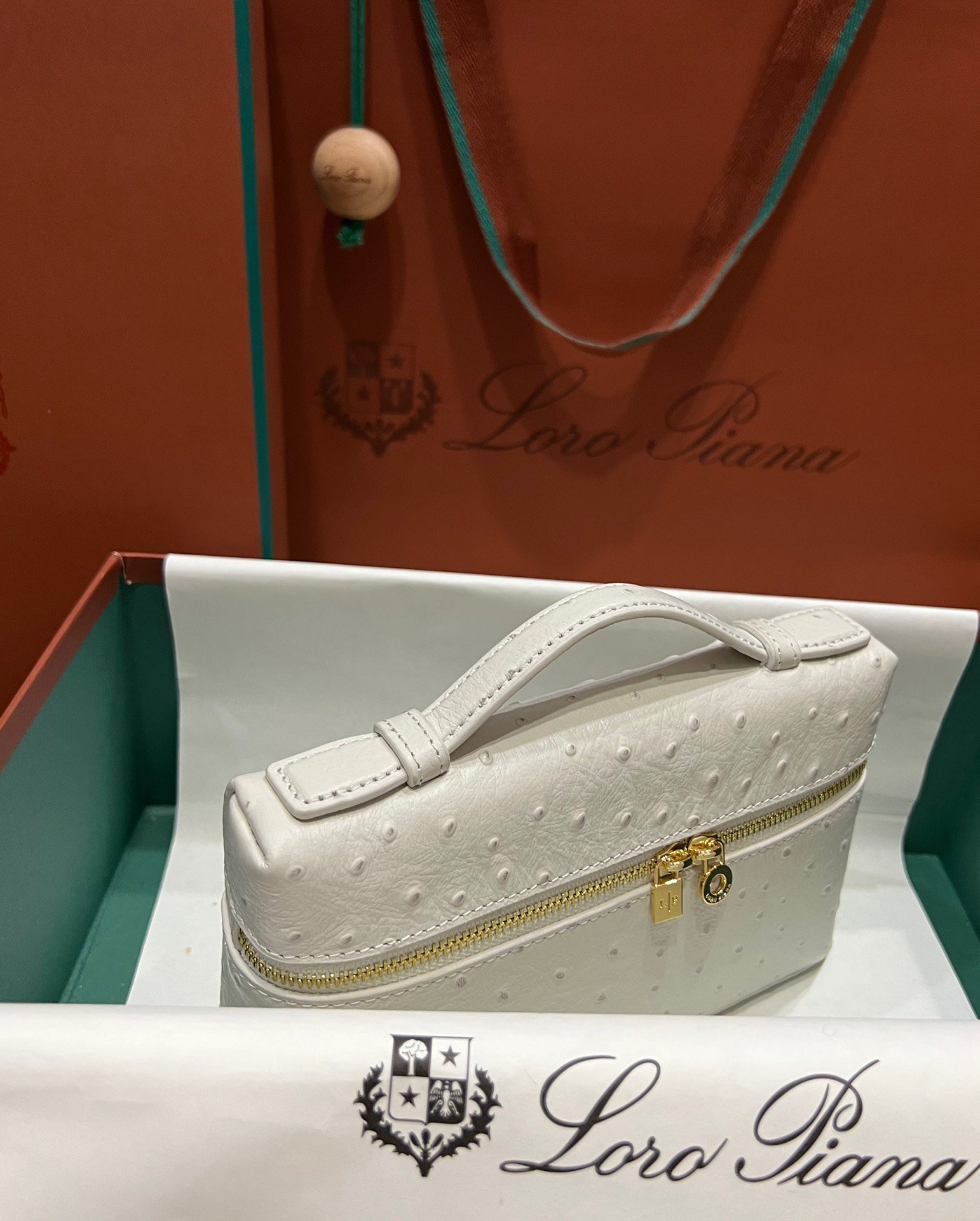 Loro Piana Extra Pocket L19 Ostrich Leather Pouch White 2