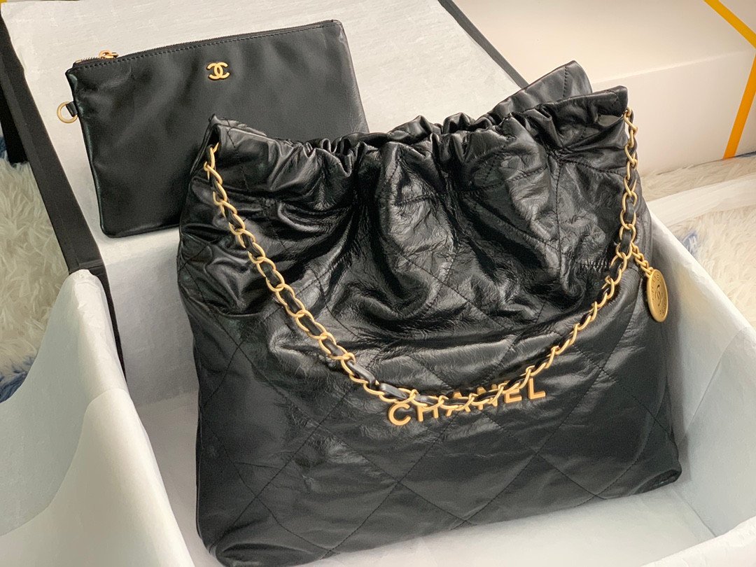 Chanel 22 Style Shiny Calfskin Drawstring Shopping Bag (2022 Collection) 2
