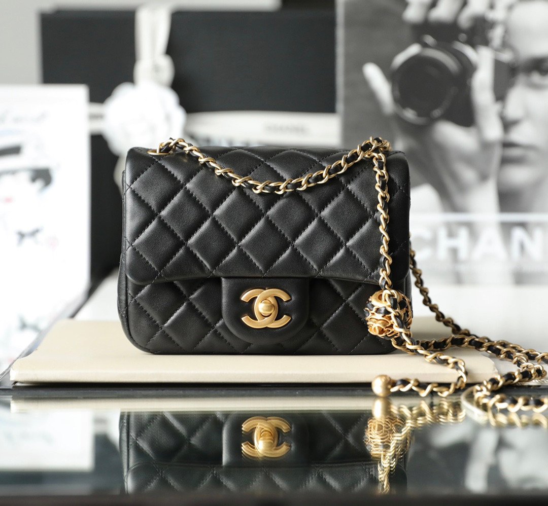 Chanel 22S “Walnut” Woven Gold Ball Mini Flap Bag 2 Sizes Black 2