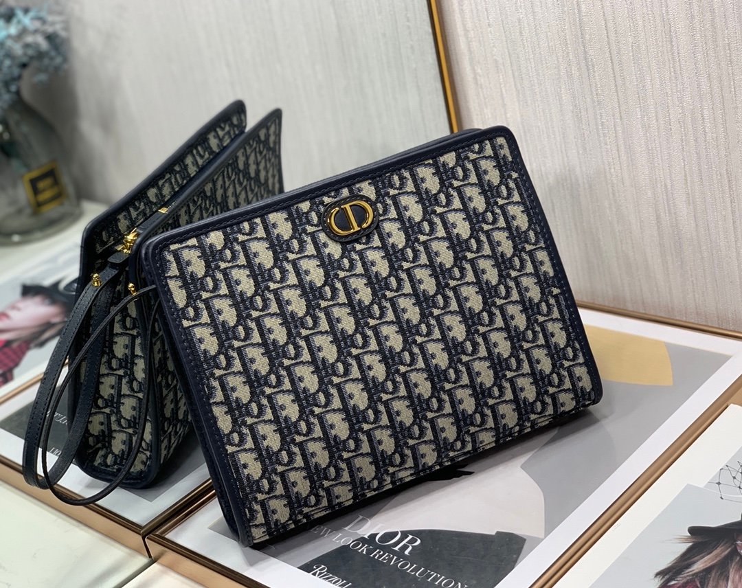 DIOR Oblique Canvas Clutch Bag 26cm Blue 2