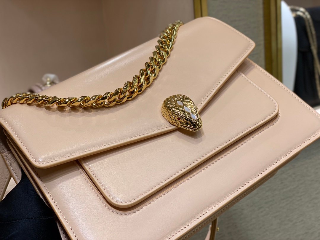 Bvlgari Serpenti Forever Maxi Chain Leather Crossbody Bag 25cm Peachy Pink 20