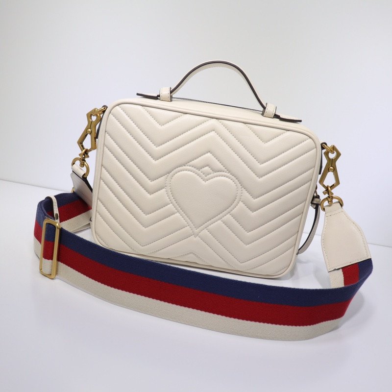 Gucci GG Marmont Top Handle Messenger Bag 25cm Matelassé Leather with Web Strap 20