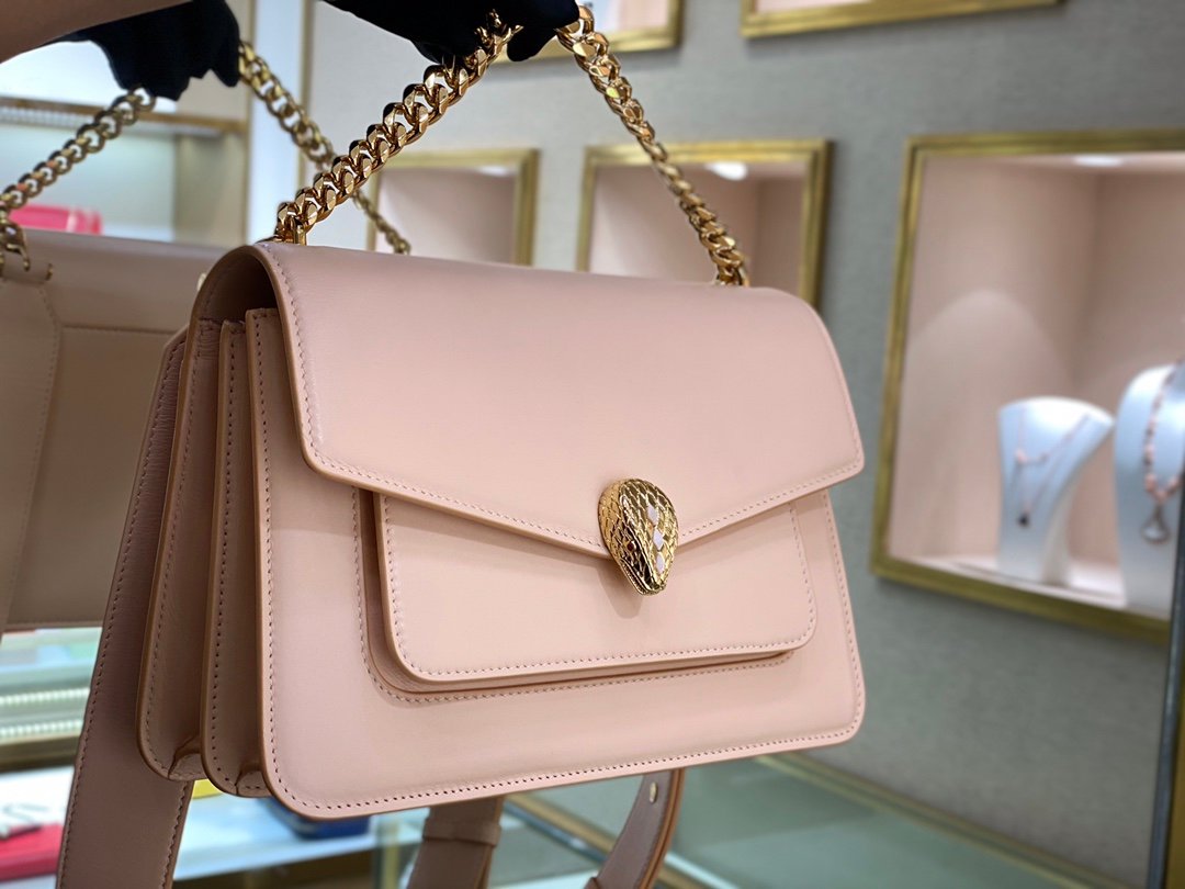 Bvlgari Serpenti Forever Maxi Chain Leather Crossbody Bag 25cm Peachy Pink 21