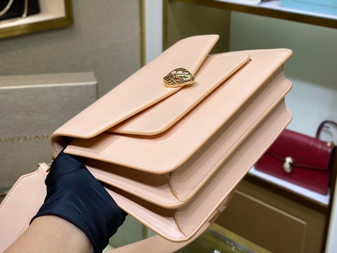 Bvlgari Serpenti Forever Maxi Chain Leather Crossbody Bag 25cm Peachy Pink 23