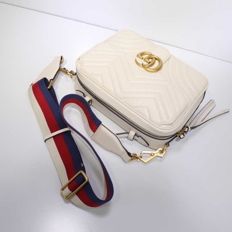 Gucci GG Marmont Top Handle Messenger Bag 25cm Matelassé Leather with Web Strap 25