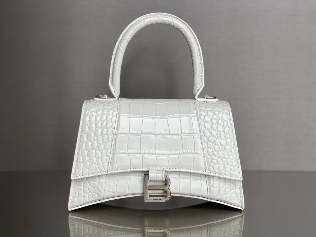 Balenciaga Hourglass Crocodile-Embossed Handbag (XS & Small) White 29