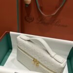 Loro Piana Extra Pocket L19 Ostrich Leather Pouch White 3