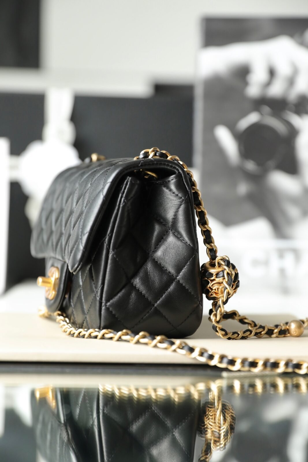 Chanel 22S “Walnut” Woven Gold Ball Mini Flap Bag 2 Sizes Black 3