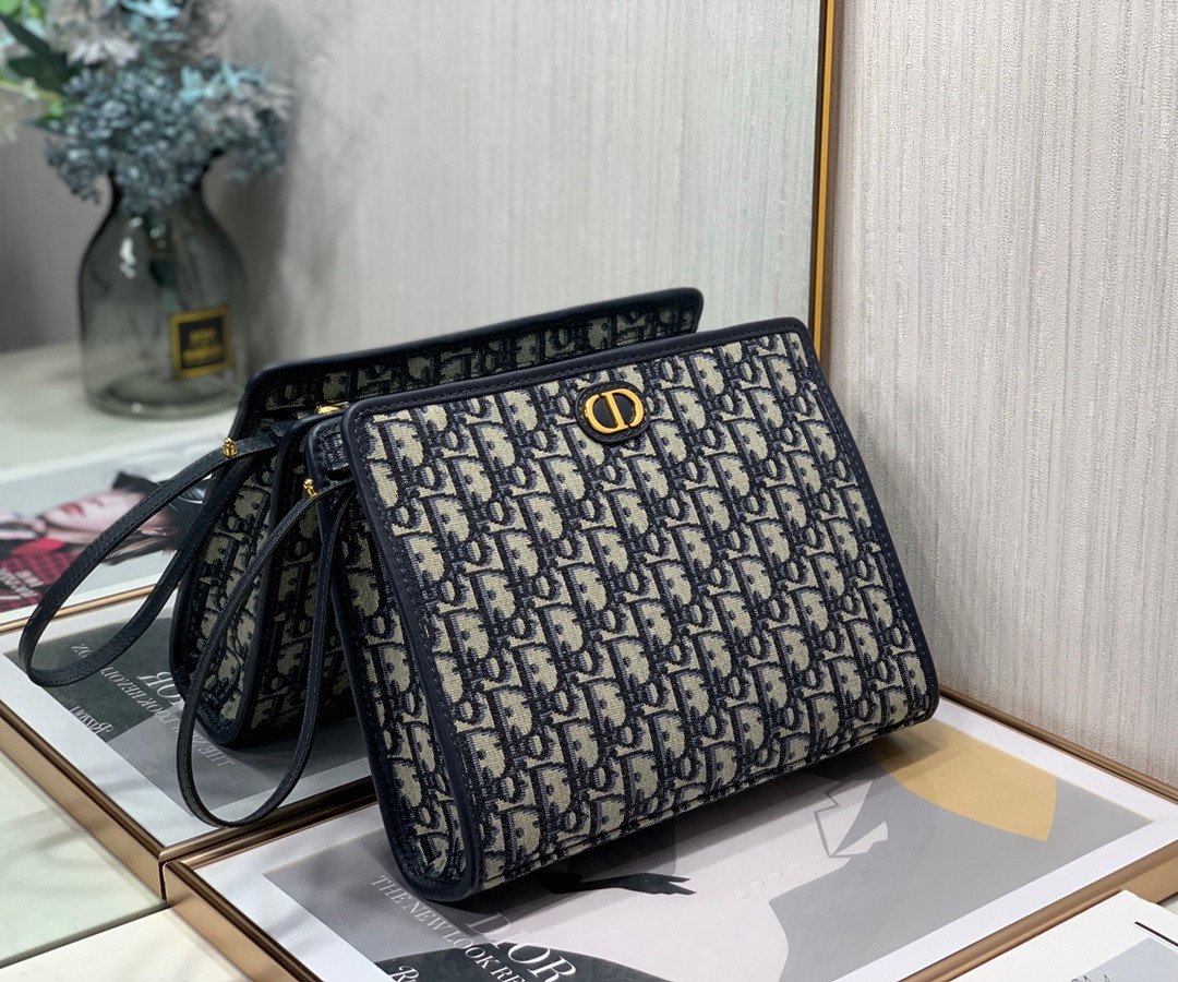DIOR Oblique Canvas Clutch Bag 26cm Blue 3