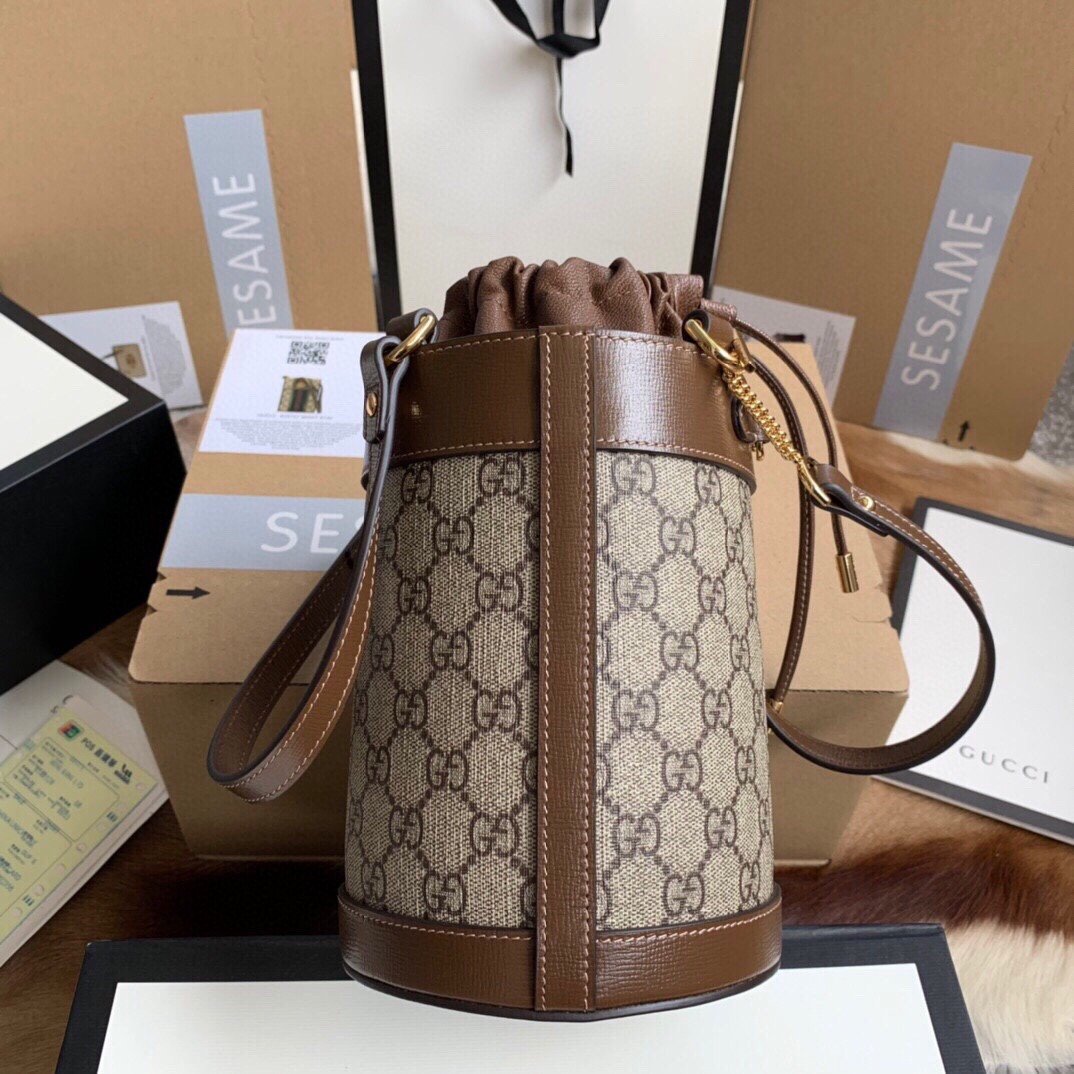 Gucci Horsebit 1995 Mini Bucket Bag 14cm GG Supreme Canvas with Brown Leather Trim 3