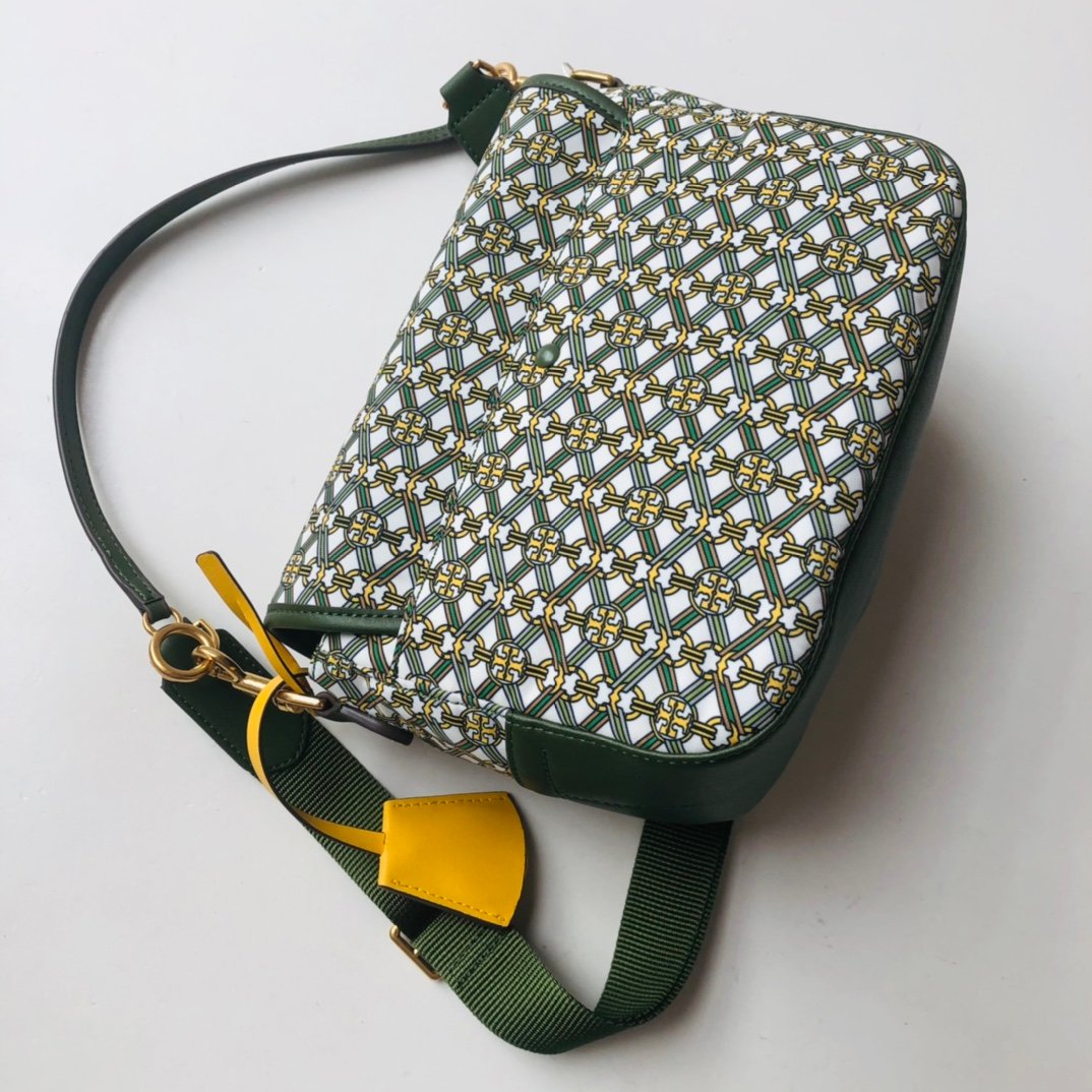 Tory Burch Geometric Link Printed Nylon Flap Crossbody Bag 22cm Green/Pink 3