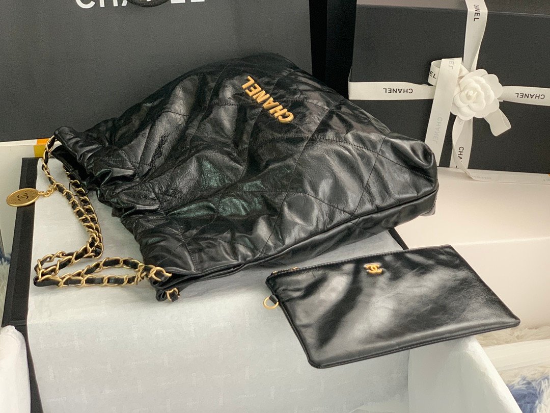 Chanel 22 Style Shiny Calfskin Drawstring Shopping Bag (2022 Collection) 3