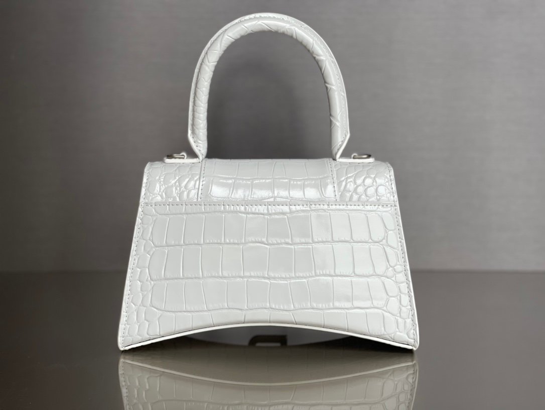Balenciaga Hourglass Crocodile-Embossed Handbag (XS & Small) White 30