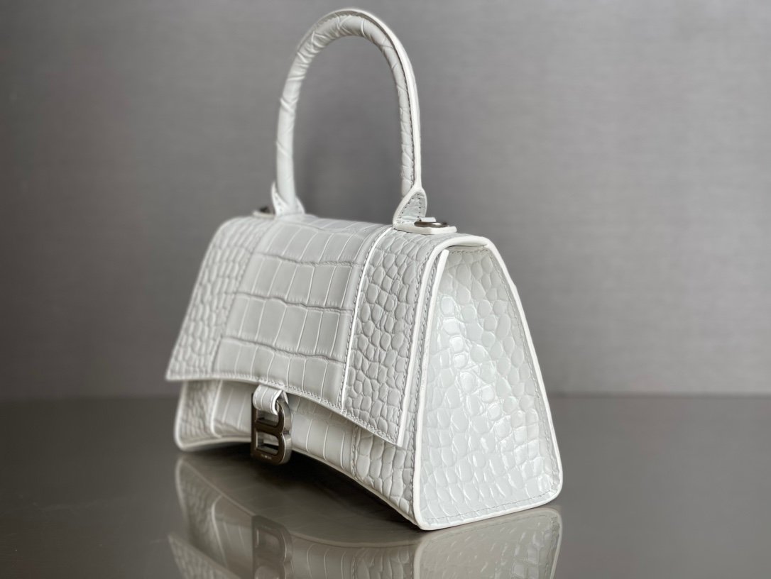 Balenciaga Hourglass Crocodile-Embossed Handbag (XS & Small) White 32