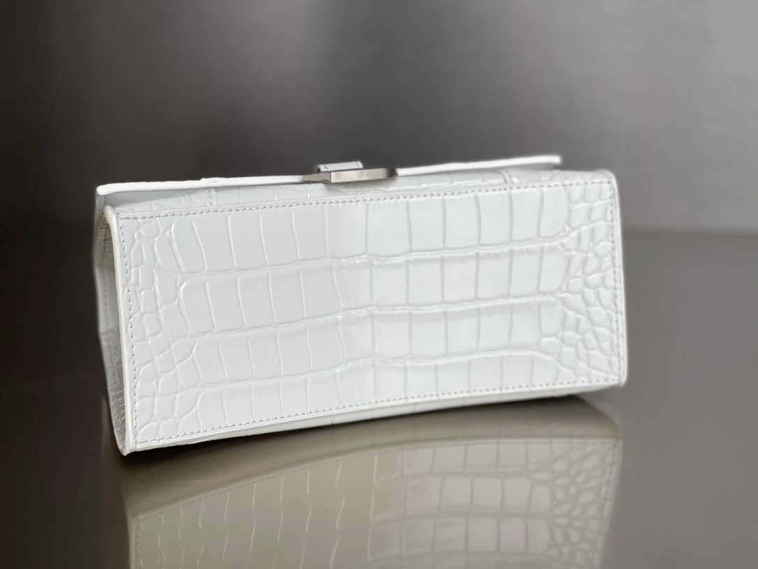 Balenciaga Hourglass Crocodile-Embossed Handbag (XS & Small) White 33