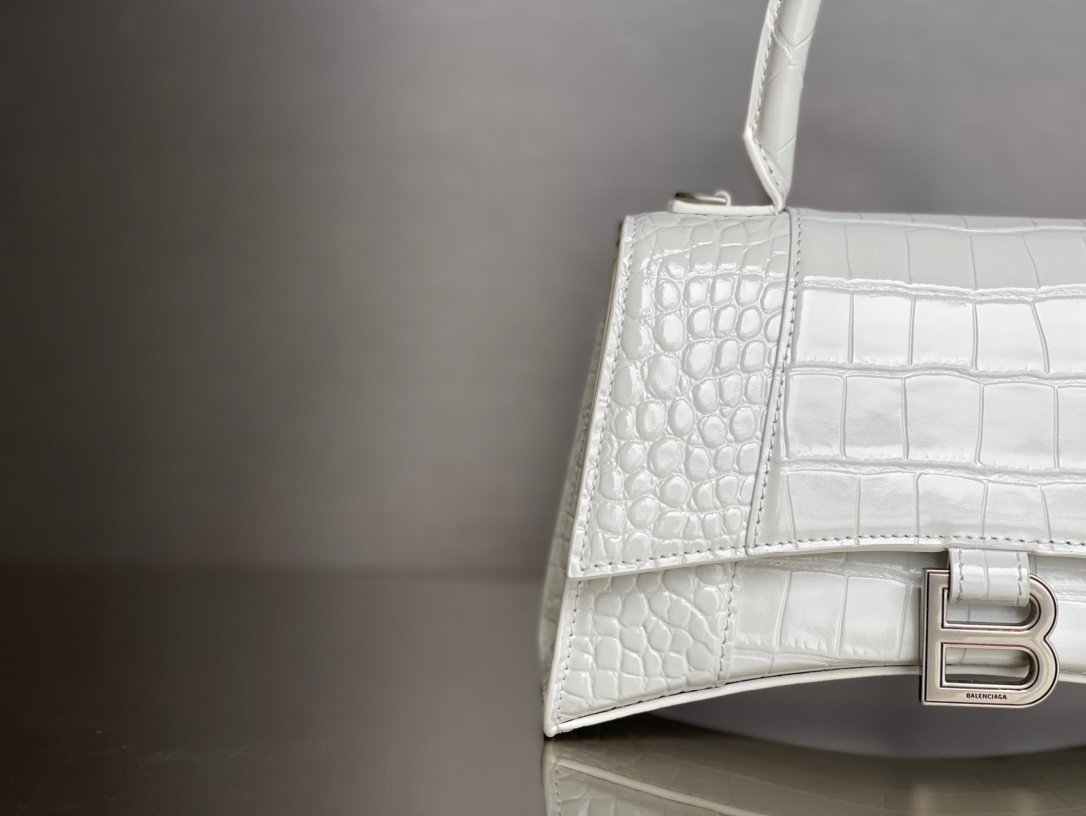 Balenciaga Hourglass Crocodile-Embossed Handbag (XS & Small) White 34