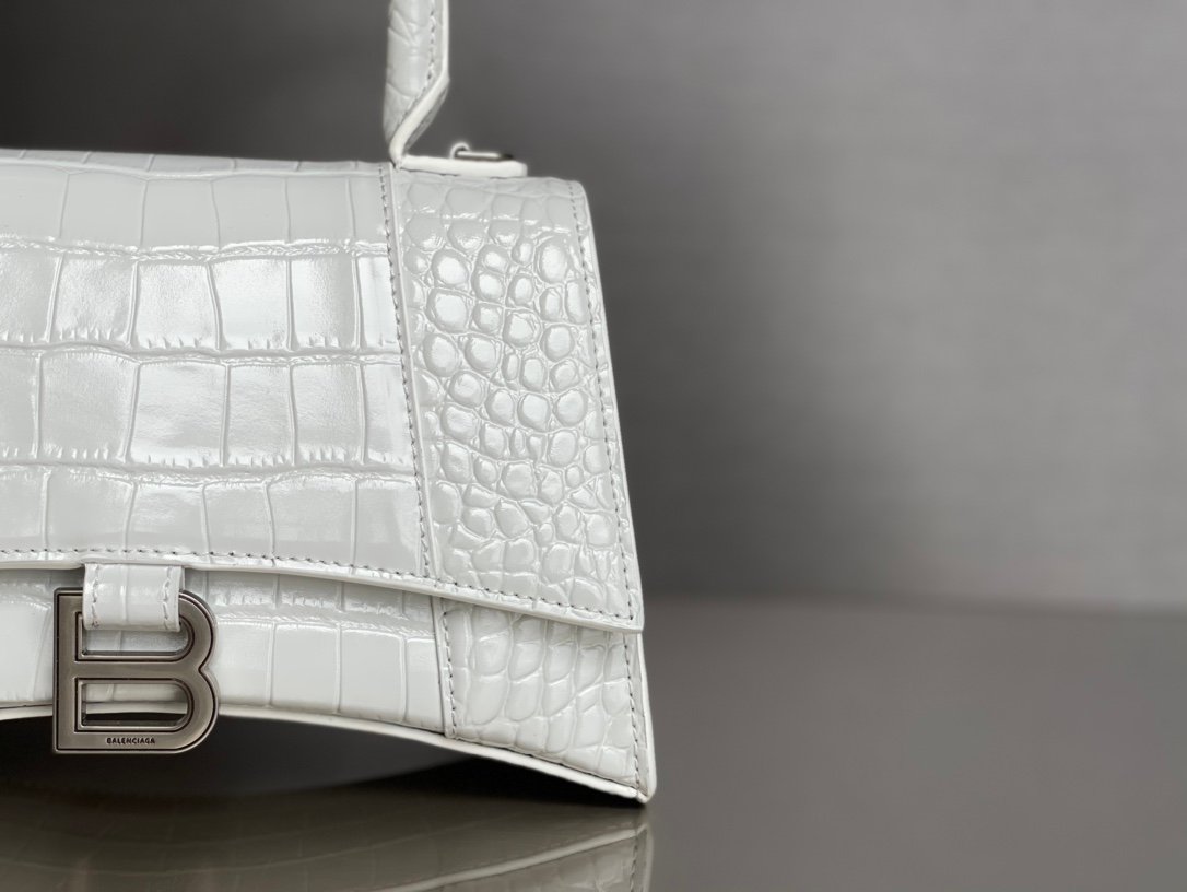 Balenciaga Hourglass Crocodile-Embossed Handbag (XS & Small) White 35