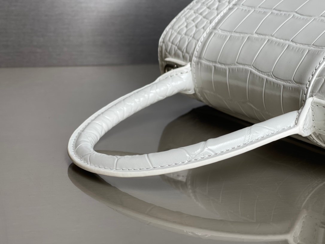 Balenciaga Hourglass Crocodile-Embossed Handbag (XS & Small) White 36