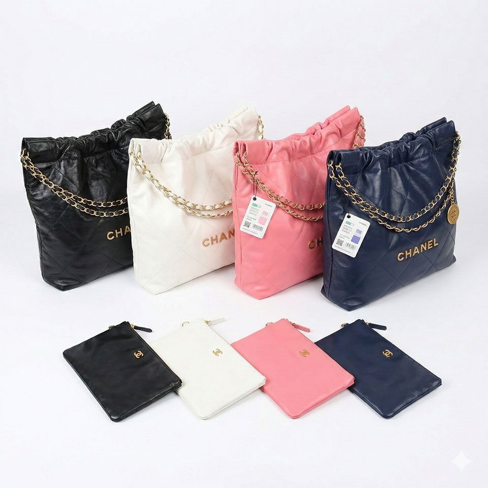 Chanel 22 Style Shiny Calfskin Drawstring Shopping Bag (2022 Collection) 38