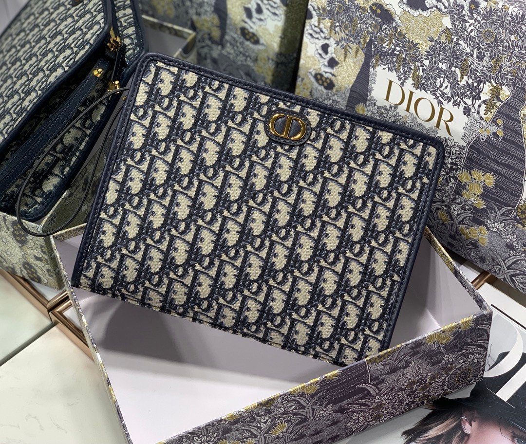 DIOR Oblique Canvas Clutch Bag 26cm Blue 4