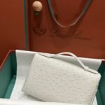 Loro Piana Extra Pocket L19 Ostrich Leather Pouch White 5