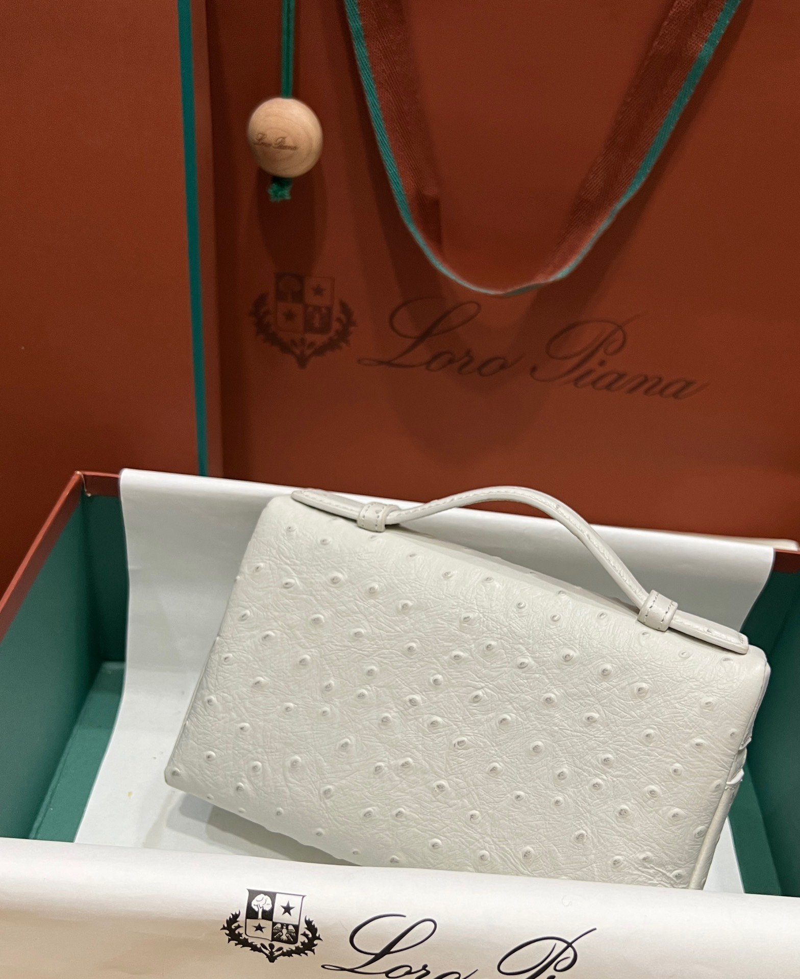 Loro Piana Extra Pocket L19 Ostrich Leather Pouch White 5