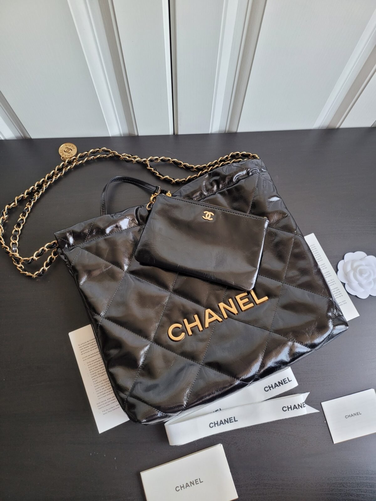 Chanel 22 Shiny “Oil Wax” Calfskin Tote Handbag 5