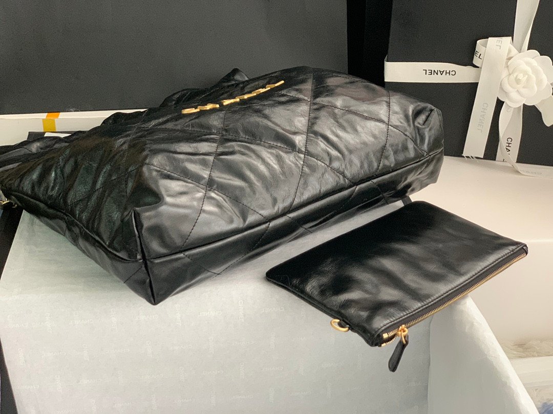 Chanel 22 Style Shiny Calfskin Drawstring Shopping Bag (2022 Collection) 6