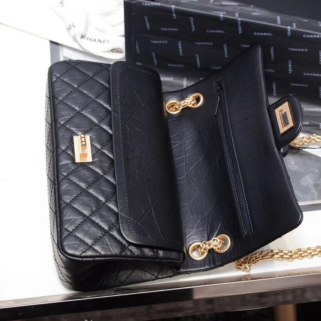 Chanel 2.55 Reissue Flap Bag Black Aged Calfskin 24cm 7
