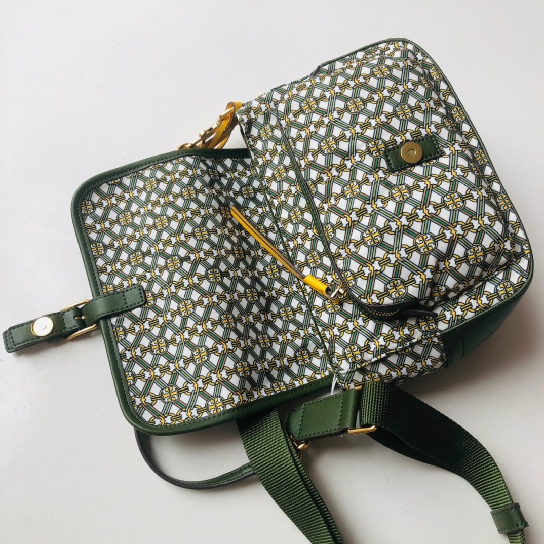 Tory Burch Geometric Link Printed Nylon Flap Crossbody Bag 22cm Green/Pink 7