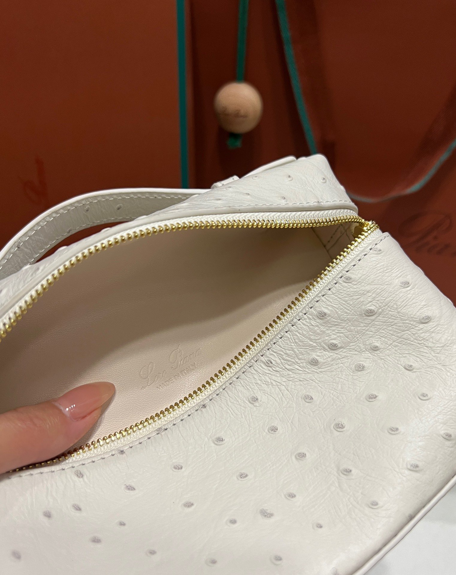 Loro Piana Extra Pocket L19 Ostrich Leather Pouch White 8