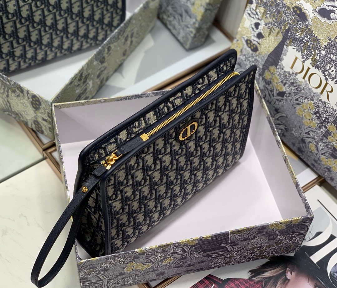 DIOR Oblique Canvas Clutch Bag 26cm Blue 8