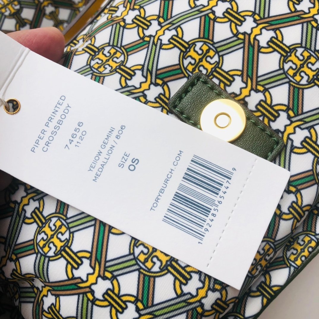Tory Burch Geometric Link Printed Nylon Flap Crossbody Bag 22cm Green/Pink 9
