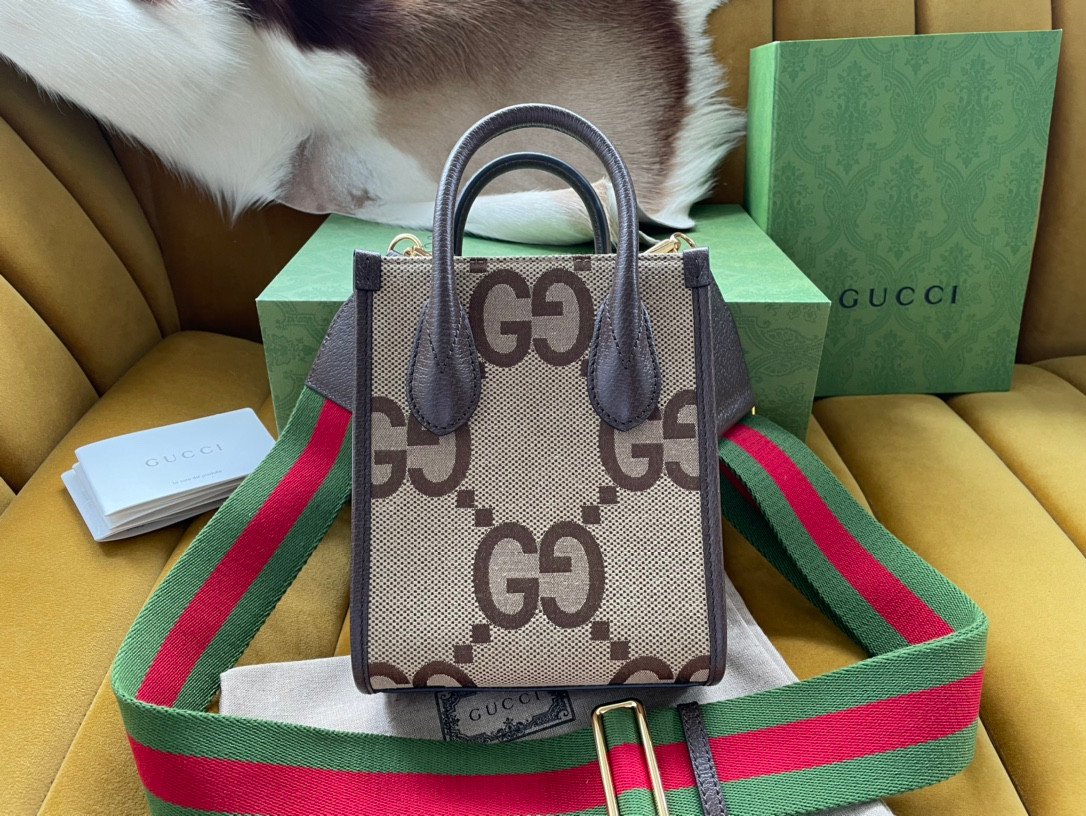 Gucci Retro Mini Tote Bag 16 Jumbo GG Canvas with Web Strap 1