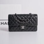 Chanel Medium Classic Flap Bag 25.5cm Timeless Black Haas Caviar Leather with Silver Hardware