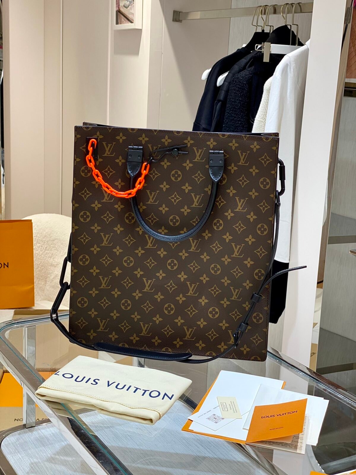 Louis Vuitton Sac Plat Messenger Tote Bag 36cm Virgil Abloh Monogram Canvas with Neon Chain 1