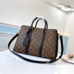 Louis Vuitton Open Handbag in Monogram Canvas 35cm Versatile Business & City Tote with Black Grained Leather Trim