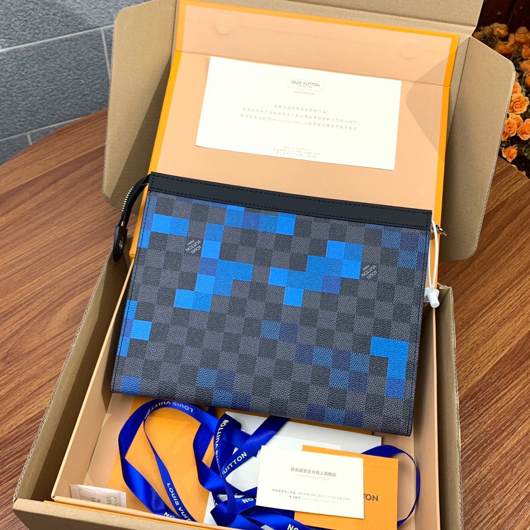 Louis Vuitton Pochette Voyage MM in Damier Graphite Pixel 27cm Limited Edition Blue Mosaic Men’s Travel Pouch & Clutch 1